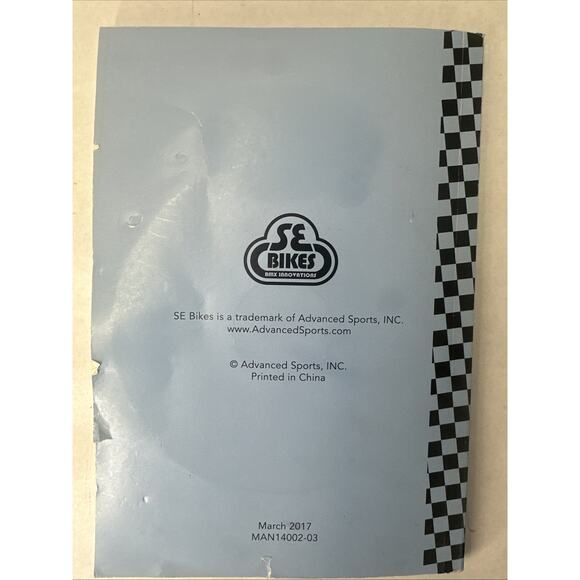 SE BIKES BMX Quick Start Owners Manual 2017 With CD. 2017-2022 Manual Book - Picture 2 of 5
